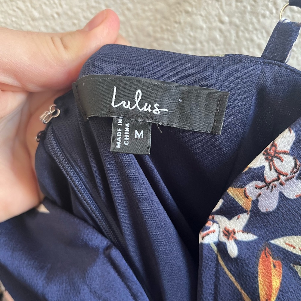 NWOT Lulus My Favorite Day Navy Floral Print Tulip Skirt Midi Dress MD - Picture 10 of 13